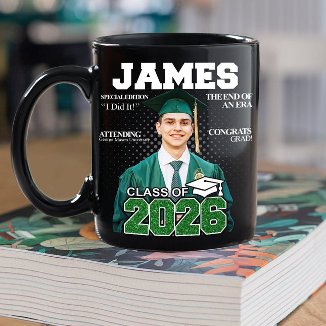 Custom Photo Congrats Class Of 2026 Magazine Graduation Gift Black Mug