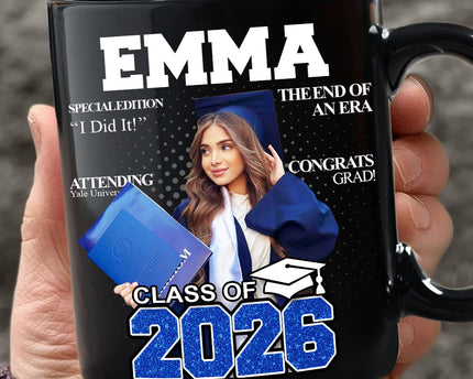 Custom Photo Congrats Class Of 2026 Magazine Graduation Gift Black Mug