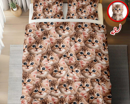 Custom Funny Cat Photo Portrait Bedding Set Birthday, Christmas Gift For Cat Lover