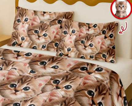 Custom Funny Cat Photo Portrait Bedding Set Birthday, Christmas Gift For Cat Lover