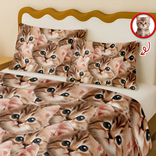 Custom Funny Cat Photo Portrait Bedding Set Birthday, Christmas Gift For Cat Lover