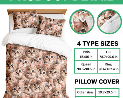 Custom Funny Cat Photo Portrait Bedding Set Birthday, Christmas Gift For Cat Lover