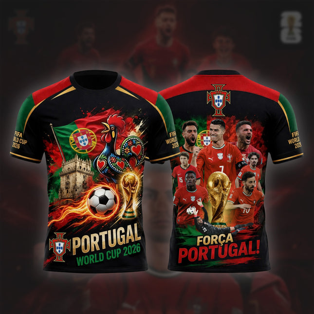 Portugal Football Heritage Shirt - Belém Tower & Golden Cup 3D Graphic Jersey