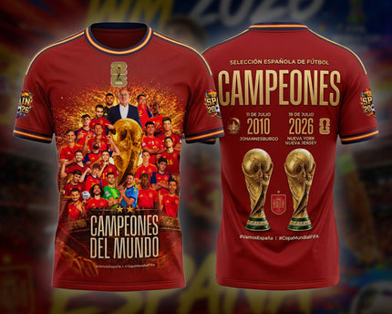 Spain Football 2026 Campeones Del Mundo Two-Time Winner Premium Fan Jersey