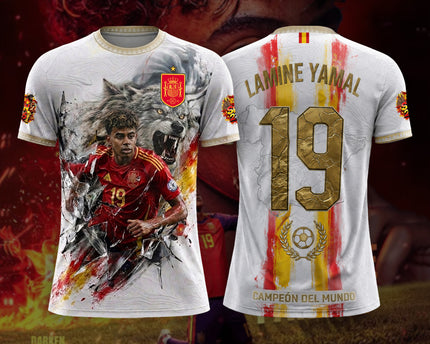 Lamine Yamal 19 Spain Soccer Jersey World Champions Edition