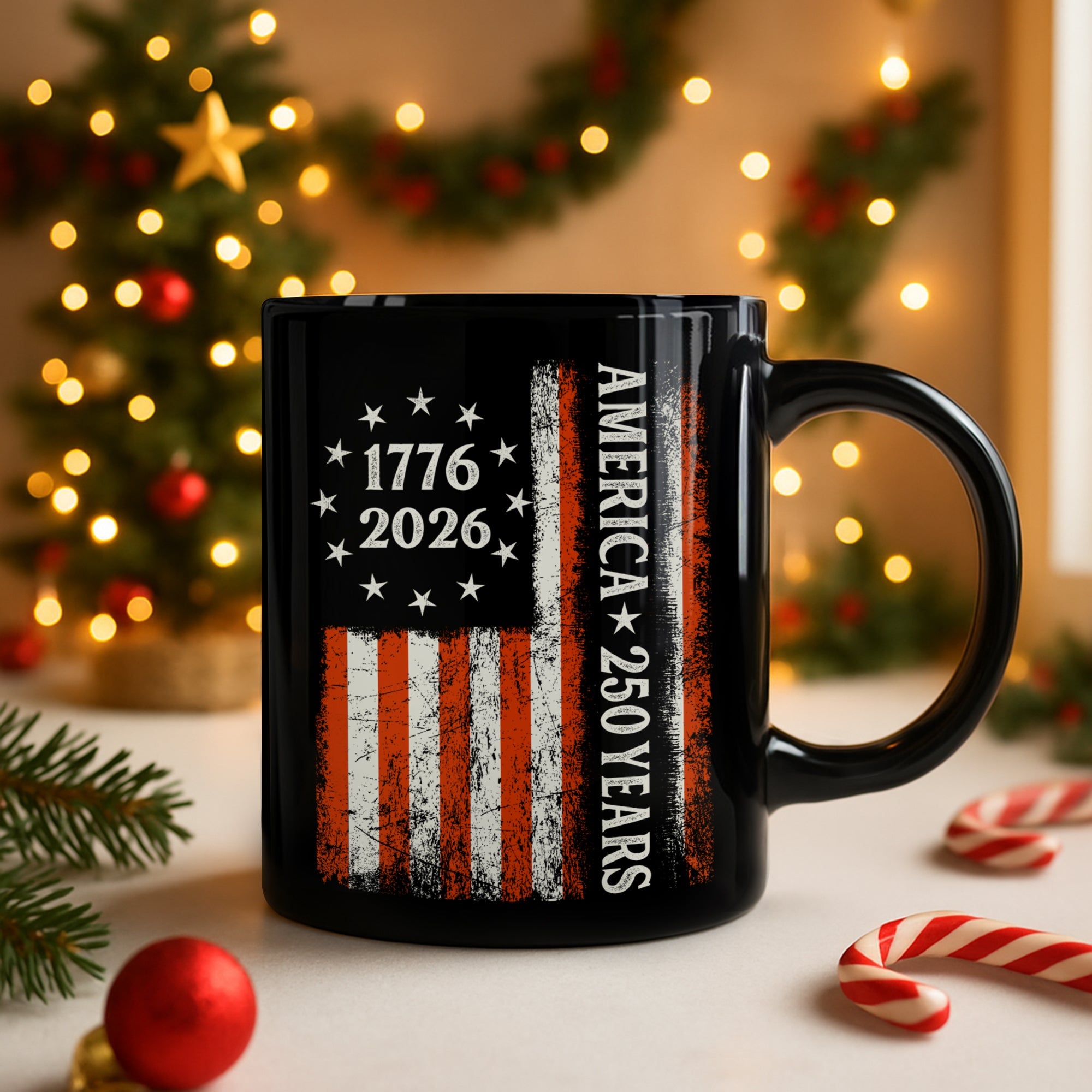 250 Years America Flag 250th Birthday 1776-2026 Black Mug