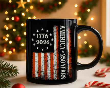250 Years America Flag 250th Birthday 1776-2026 Black Mug