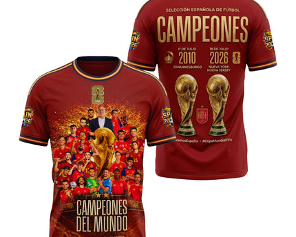 Spain Football 2026 Campeones Del Mundo Two-Time Winner Premium Fan Jersey
