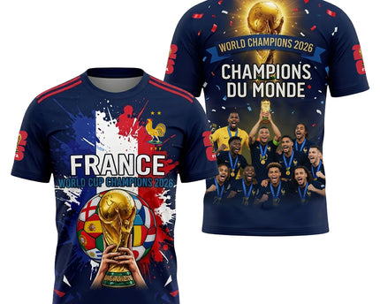 France World Cup Winners 2026 Soccer Jersey Gold Trophy & Confetti Graphic