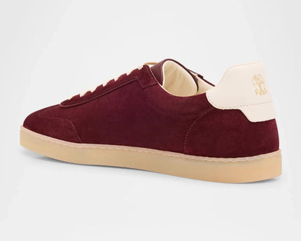 Men's Brunello Cucinelli Suede T-Toe Low-Top Burgundy Sneakers
