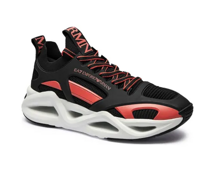 Men's Ea7 Emporio Armani Sneakers With Mesh Panels Black Red Sneakers