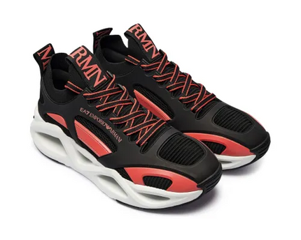 Men's Ea7 Emporio Armani Sneakers With Mesh Panels Black Red Sneakers