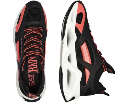 Men's Ea7 Emporio Armani Sneakers With Mesh Panels Black Red Sneakers