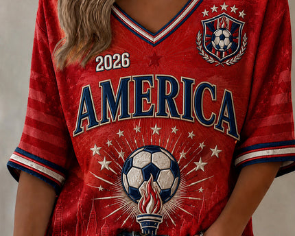 Women's Gift For Soccer Fans Print  Mid-length Sleeves V-Neck T-Shirt