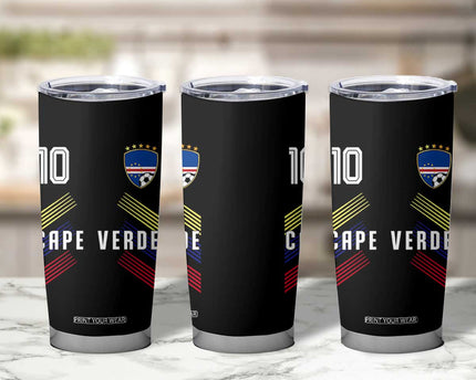 Cabo Verde Football Crest Pride Jersey Style Tumbler Cup Cape Verde Soccer Fan Number 10 Athletic