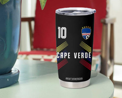 Cabo Verde Football Crest Pride Jersey Style Tumbler Cup Cape Verde Soccer Fan Number 10 Athletic