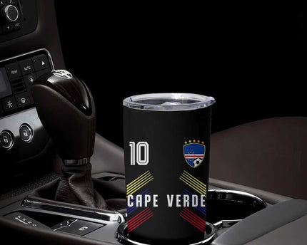 Cabo Verde Football Crest Pride Jersey Style Tumbler Cup Cape Verde Soccer Fan Number 10 Athletic