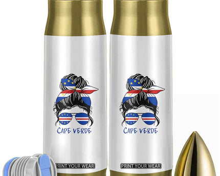 Cape Verde Messy Bun Girl Flag Sunglasses Graphic Bullet Tumbler Cabo Verde Women National Pride Gift