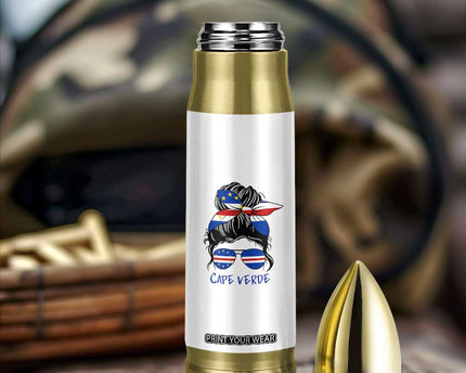 Cape Verde Messy Bun Girl Flag Sunglasses Graphic Bullet Tumbler Cabo Verde Women National Pride Gift