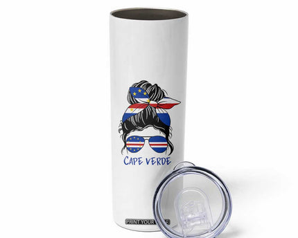 Cape Verde Messy Bun Girl Flag Sunglasses Graphic Skinny Tumbler Cabo Verde Women National Pride Gift
