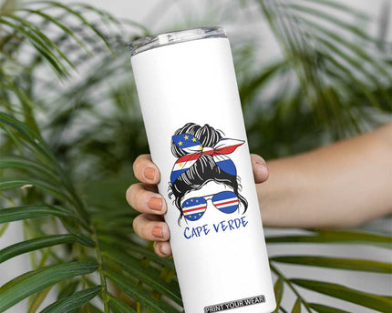 Cape Verde Messy Bun Girl Flag Sunglasses Graphic Skinny Tumbler Cabo Verde Women National Pride Gift