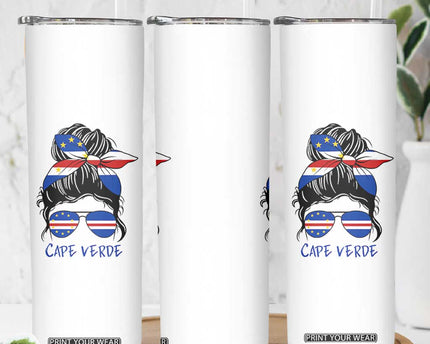 Cape Verde Messy Bun Girl Flag Sunglasses Graphic Skinny Tumbler Cabo Verde Women National Pride Gift