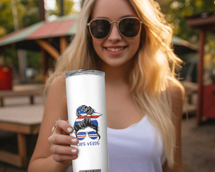 Cape Verde Messy Bun Girl Flag Sunglasses Graphic Skinny Tumbler Cabo Verde Women National Pride Gift