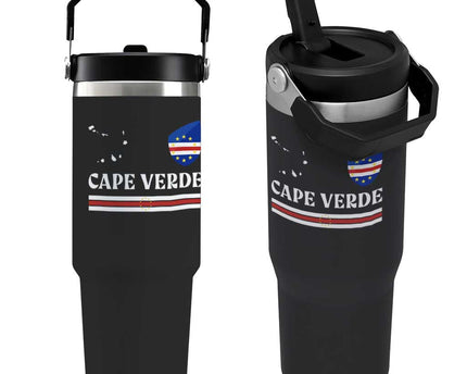 Cape Verde Country Map Shield Emblem Flip Straw Tumbler Cabo Verde Roots National Pride Gift