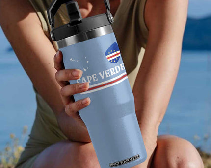 Cape Verde Country Map Shield Emblem Flip Straw Tumbler Cabo Verde Roots National Pride Gift