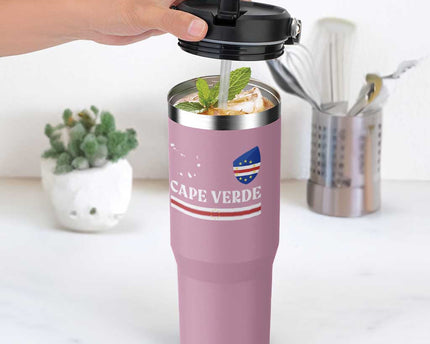 Cape Verde Country Map Shield Emblem Flip Straw Tumbler Cabo Verde Roots National Pride Gift
