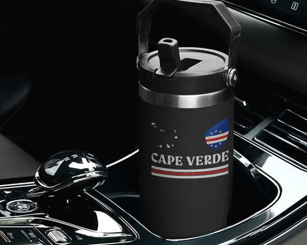Cape Verde Country Map Shield Emblem Flip Straw Tumbler Cabo Verde Roots National Pride Gift