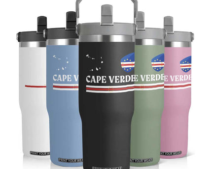 Cape Verde Country Map Shield Emblem Flip Straw Tumbler Cabo Verde Roots National Pride Gift