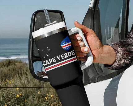 Cape Verde Country Map Shield Emblem Tumbler With Handle Cabo Verde Roots National Pride Gift