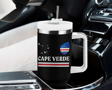 Cape Verde Country Map Shield Emblem Tumbler With Handle Cabo Verde Roots National Pride Gift