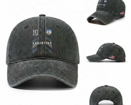 Argentina Soccer Sports Graphic Number 10 Jersey Style Washed Cotton Baseball Cap