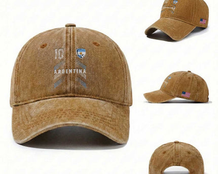 Argentina Soccer Sports Graphic Number 10 Jersey Style Washed Cotton Baseball Cap