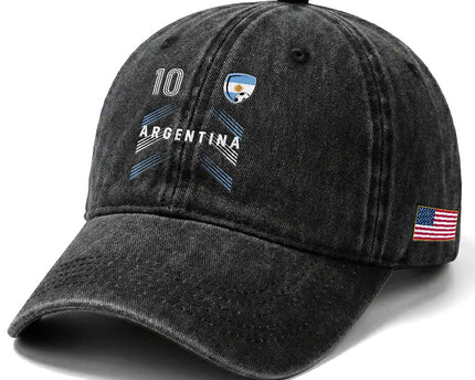 Argentina Soccer Sports Graphic Number 10 Jersey Style Washed Cotton Baseball Cap