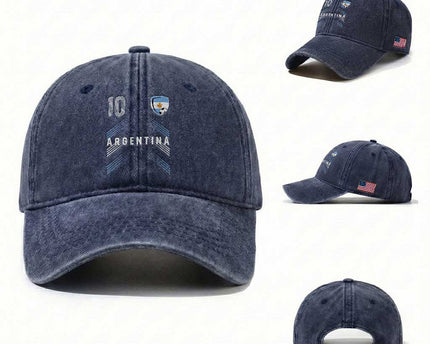 Argentina Soccer Sports Graphic Number 10 Jersey Style Washed Cotton Baseball Cap