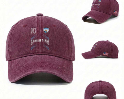 Argentina Soccer Sports Graphic Number 10 Jersey Style Washed Cotton Baseball Cap