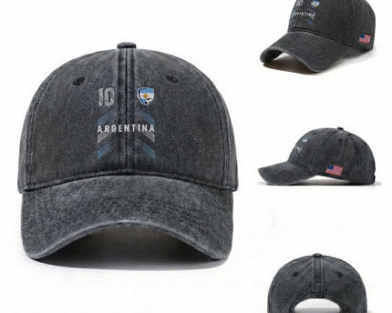 Argentina Soccer Sports Graphic Number 10 Jersey Style Washed Cotton Baseball Cap