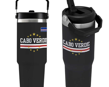 Cabo Verde Athletic Varsity Style Flip Straw Tumbler Cape Verde Flag Stars National Pride