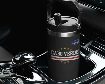 Cabo Verde Athletic Varsity Style Flip Straw Tumbler Cape Verde Flag Stars National Pride