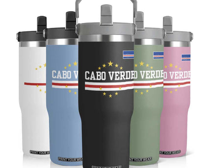 Cabo Verde Athletic Varsity Style Flip Straw Tumbler Cape Verde Flag Stars National Pride