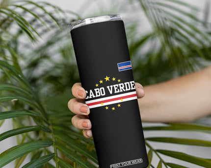 Cabo Verde Athletic Varsity Style Skinny Tumbler Cape Verde Flag Stars National Pride
