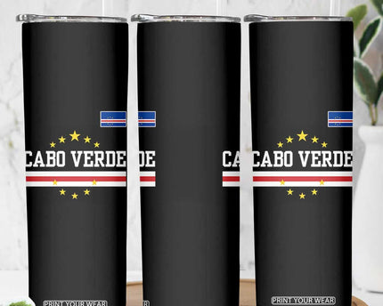 Cabo Verde Athletic Varsity Style Skinny Tumbler Cape Verde Flag Stars National Pride