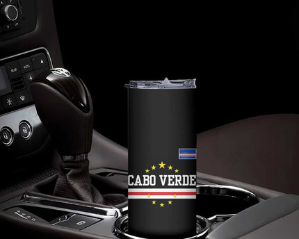 Cabo Verde Athletic Varsity Style Skinny Tumbler Cape Verde Flag Stars National Pride
