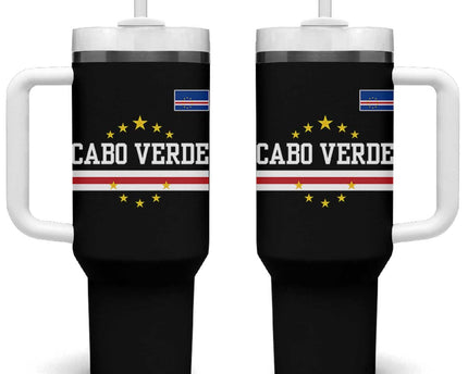 Cabo Verde Athletic Varsity Style Tumbler With Handle Cape Verde Flag Stars National Pride