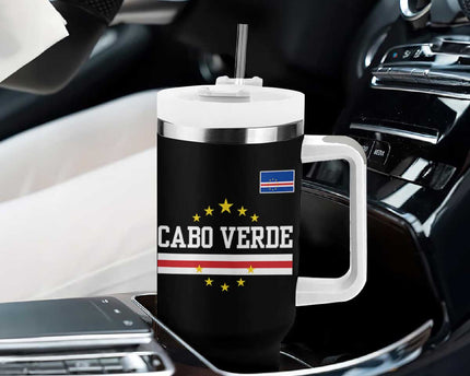 Cabo Verde Athletic Varsity Style Tumbler With Handle Cape Verde Flag Stars National Pride
