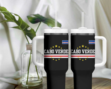 Cabo Verde Athletic Varsity Style Tumbler With Handle Cape Verde Flag Stars National Pride