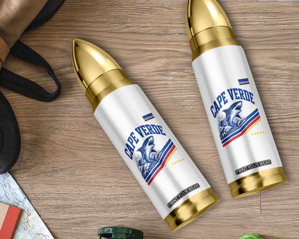 Cape Verde Blue Sharks Ocean Wave Graphic Bullet Tumbler Cabo Verde Pride Sports Fans